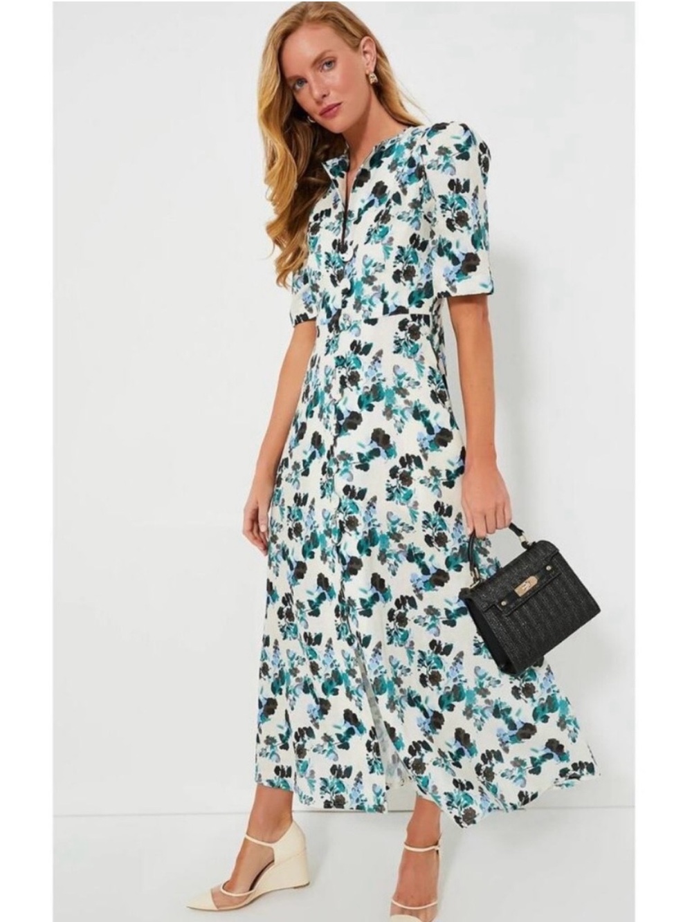 NWT Tuckernuck Hadley Floral Print Linen Midi Dress Budding Bluebell Medium Blue
